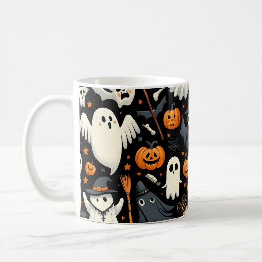 Spooky Schattigee Halloween Pattern Mok (Links)