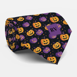 Spooky Schattigee Halloween pompoenen Monogrammed Stropdas