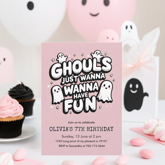 Spooky Schattigee Halloween Verjaardag | Pink Ghos Kaart