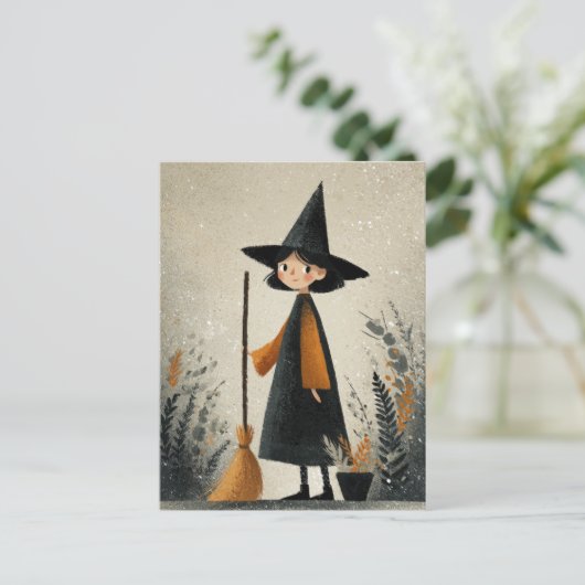 Spooky Schattigee heks Waterverf Halloween Briefkaart (Staand voorkant)