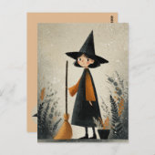 Spooky Schattigee heks Waterverf Halloween Briefkaart (Voorkant / Achterkant)