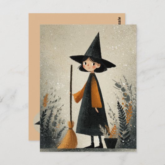 Spooky Schattigee heks Waterverf Halloween Briefkaart (Voorkant / Achterkant)