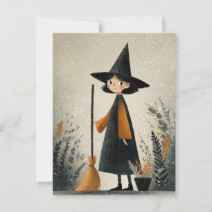 Spooky Schattigee heks Waterverf Halloween Briefkaart