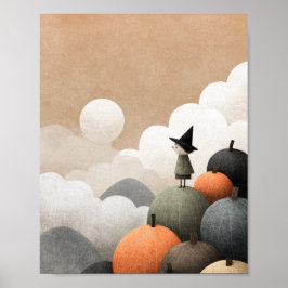 Spooky Schattigee heks Waterverf Halloween Nursery Poster