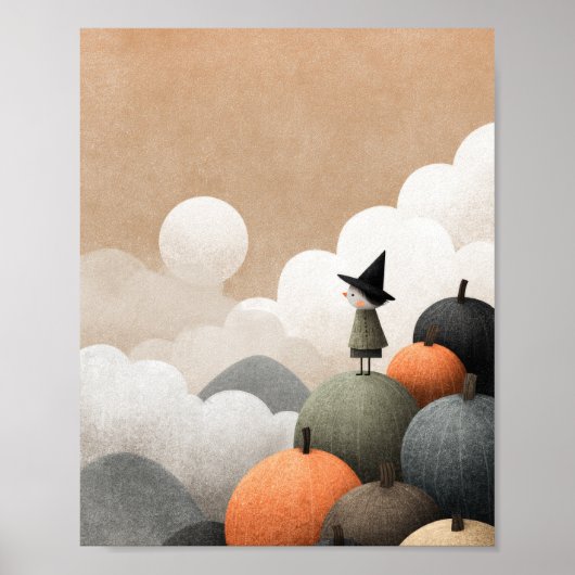 Spooky Schattigee heks Waterverf Halloween Nursery Poster (Voorkant)
