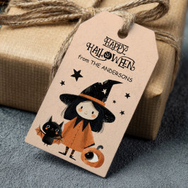 Spooky Schattigee heks Waterverf Happy Halloween Cadeaulabel