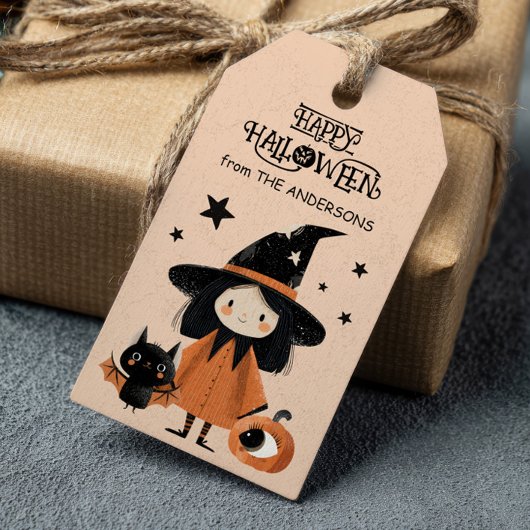 Spooky Schattigee heks Waterverf Happy Halloween Cadeaulabel