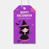 Spooky Schattigee heks Whmsical Paarse Happy Hallo Cadeaulabel (Voorkant)