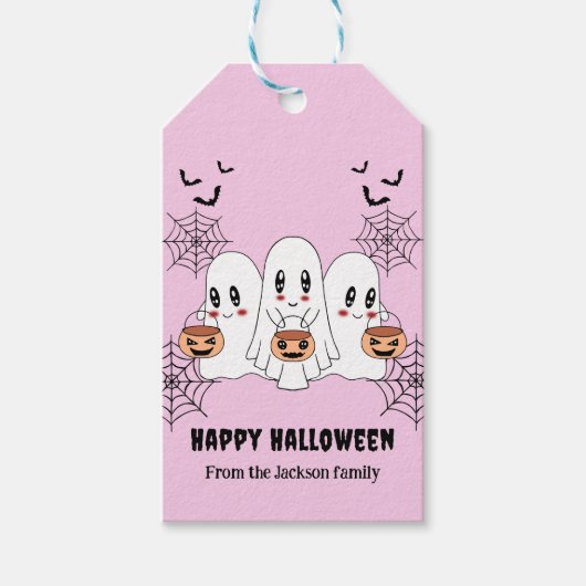 Spooky Schattigee Kawaii Cartoon Ghost Halloween P Cadeaulabel (Voorkant)