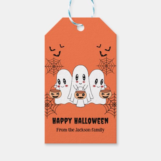 Spooky Schattigee Kawaii Cartoon Ghost Halloween P Cadeaulabel (Voorkant)