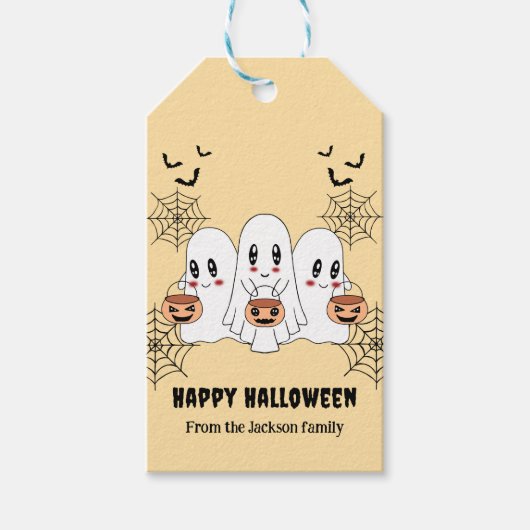 Spooky Schattigee Kawaii Cartoon Ghost Halloween P Cadeaulabel (Voorkant)