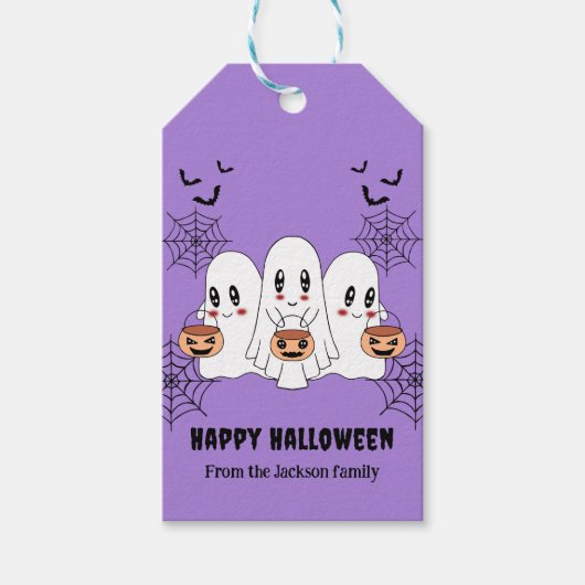 Spooky Schattigee Kawaii Cartoon Ghost Halloween P Cadeaulabel (Voorkant)