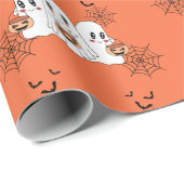Spooky Schattigee Kawaii Cartoon Ghost Halloween P Cadeaupapier (Rol Hoek)