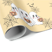 Spooky Schattigee Kawaii Cartoon Ghost Halloween P Cadeaupapier (Rol Hoek)