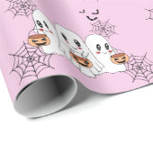 Spooky Schattigee Kawaii Cartoon Ghost Halloween P Cadeaupapier (Rol Hoek)