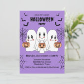 Spooky Schattigee Kawaii Cartoon Ghost Halloween P Kaart (Staand voorkant)