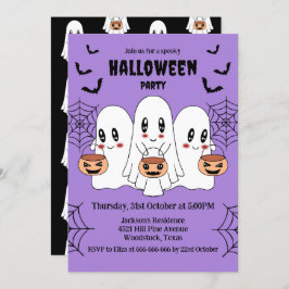 Spooky Schattigee Kawaii Cartoon Ghost Halloween P Kaart