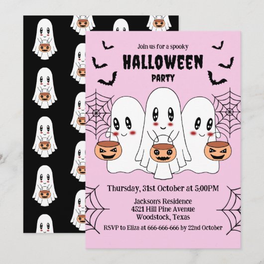 Spooky Schattigee Kawaii Cartoon Ghost Halloween P Kaart (Voorkant / Achterkant)