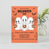 Spooky Schattigee Kawaii Cartoon Ghost Halloween P Kaart (Staand voorkant)