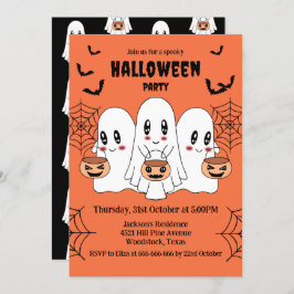 Spooky Schattigee Kawaii Cartoon Ghost Halloween P Kaart