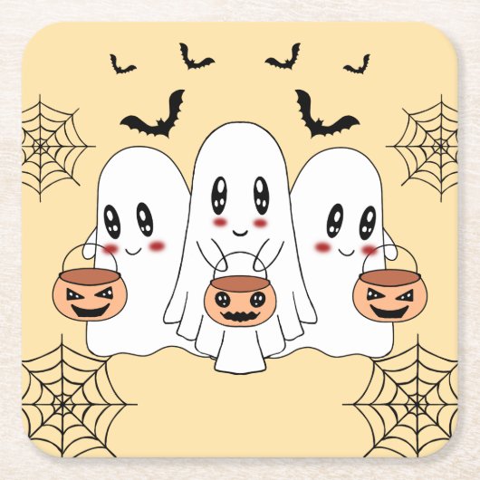 Spooky Schattigee Kawaii Cartoon Ghost Halloween P Kartonnen Onderzetters (Voorkant)