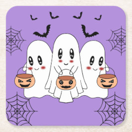 Spooky Schattigee Kawaii Cartoon Ghost Halloween P Kartonnen Onderzetters