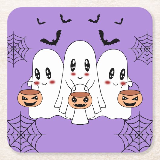 Spooky Schattigee Kawaii Cartoon Ghost Halloween P Kartonnen Onderzetters (Voorkant)