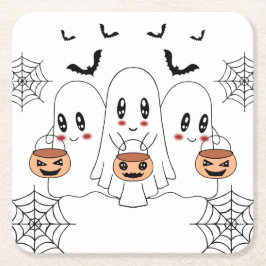 Spooky Schattigee Kawaii Cartoon Ghost Halloween P Kartonnen Onderzetters