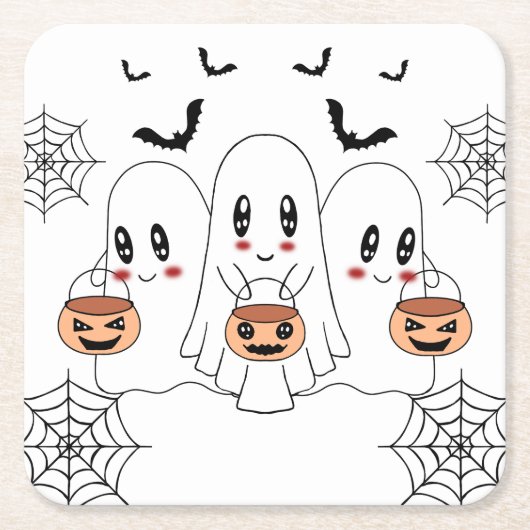Spooky Schattigee Kawaii Cartoon Ghost Halloween P Kartonnen Onderzetters (Voorkant)