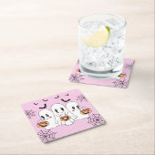 Spooky Schattigee Kawaii Cartoon Ghost Halloween P Kartonnen Onderzetters (Insitu)