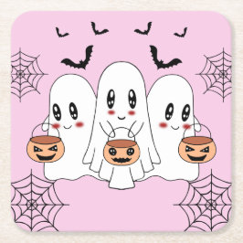 Spooky Schattigee Kawaii Cartoon Ghost Halloween P Kartonnen Onderzetters