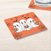 Spooky Schattigee Kawaii Cartoon Ghost Halloween P Kartonnen Onderzetters (Schuin)