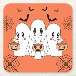 Spooky Schattigee Kawaii Cartoon Ghost Halloween P Kartonnen Onderzetters