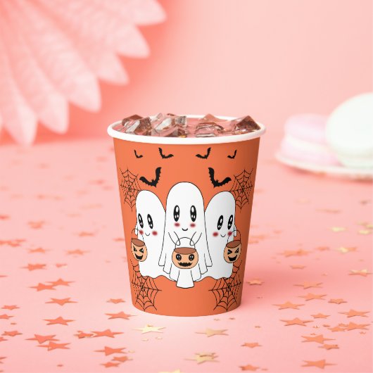 Spooky Schattigee Kawaii Cartoon Ghost Halloween P Papieren Bekers (Insitu)