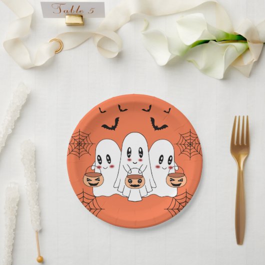 Spooky Schattigee Kawaii Cartoon Ghost Halloween P Papieren Bordje (Huwelijk)