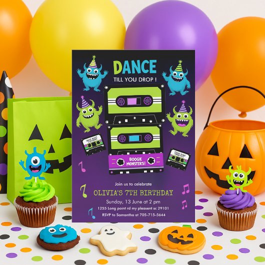 Spooky Schattigee Monster Dance Halloween Verjaard Kaart