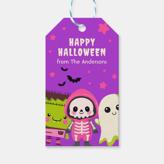 Spooky Schattigee Monster Mash Paarse Happy Hallow Cadeaulabel (Voorkant)