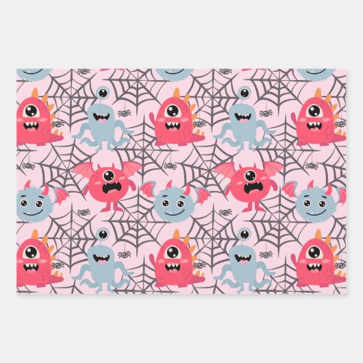 Spooky Schattigee Monsters Inpakpapier Vel (Voorkant)