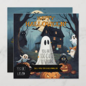 Spooky-Schattigee oktober Ghost Pumpkin Party Kaart (Voorkant / Achterkant)