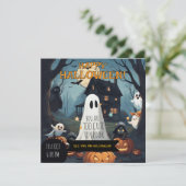 Spooky-Schattigee oktober Ghost Pumpkin Party Kaart (Staand voorkant)