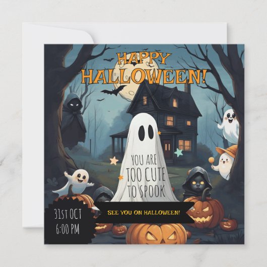 Spooky-Schattigee oktober Ghost Pumpkin Party Kaart (Voorkant)