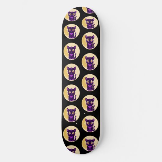 Spooky Schattigee Paarse Cartoon Cat Persoonlijk Skateboard (Voorkant)