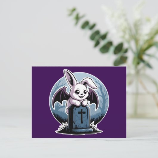 Spooky Schattigee Pastel Gothic Vampire Bunny Hall Feestdagenkaart (Staand voorkant)