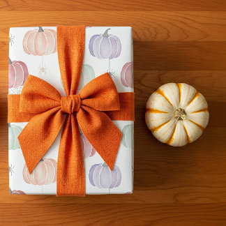 Spooky Schattigee Pastel Pumpkin en Spider Hallowe Cadeaupapier