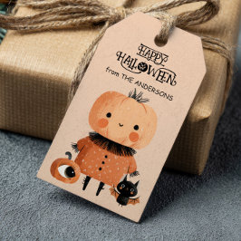 Spooky Schattigee Pompoen Monster Waterverf Hallow Cadeaulabel