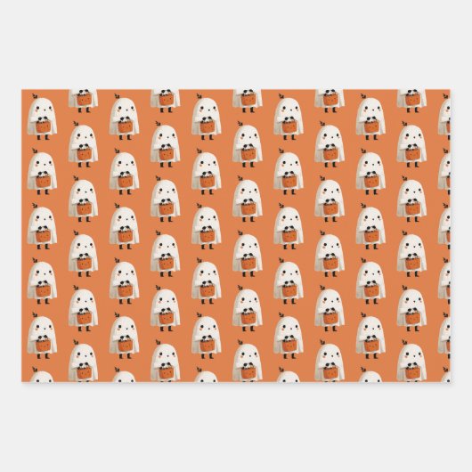 Spooky Schattigee Pumpkin Ghost Bat Pattern Hallow Inpakpapier Vel (Voorkant 3)
