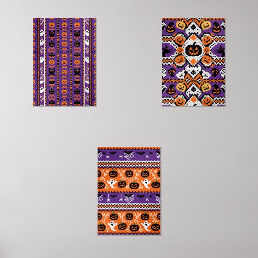 Spooky-Schattigee Pumpkin Pattern Art Print / Lijs Muurkunst Sets (Voorkant)