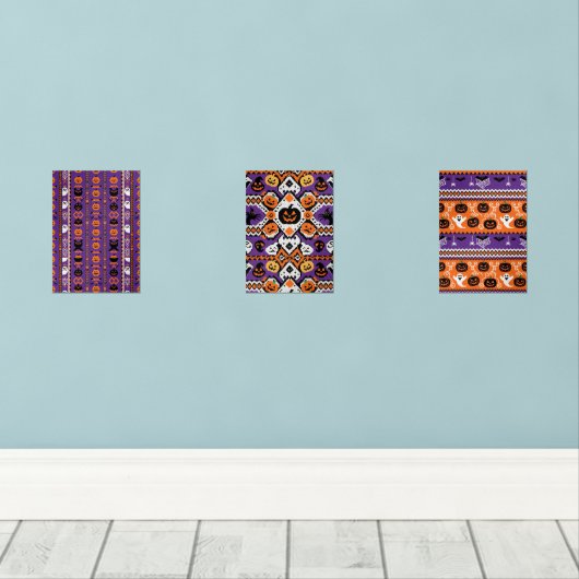 Spooky-Schattigee Pumpkin Pattern Art Print / Lijs Muurkunst Sets (Houten vloer)