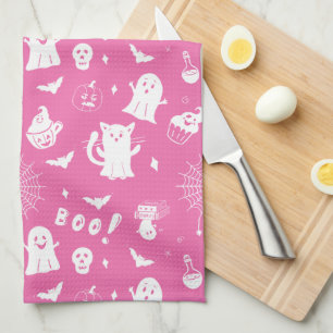 Spooky Schattigee Roze Halloween Keuken Handdoek