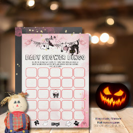Spooky-Schattigee Roze & Zwart Baby shower Bingo G Kaart